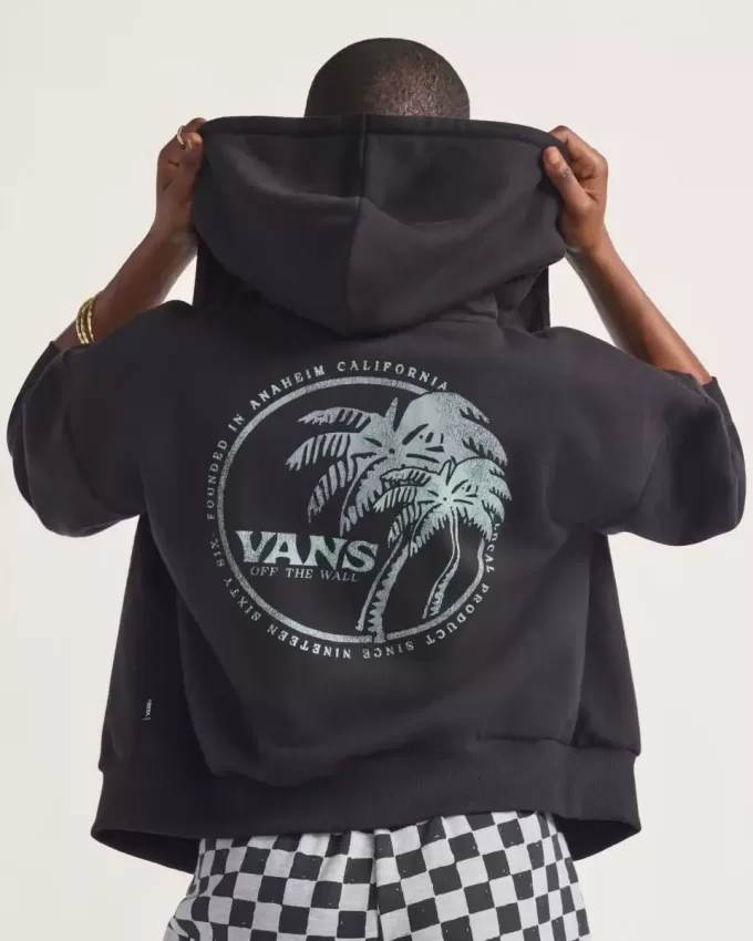 Dual Palm Retro-Kapuzenpullover mit Reißverschluss