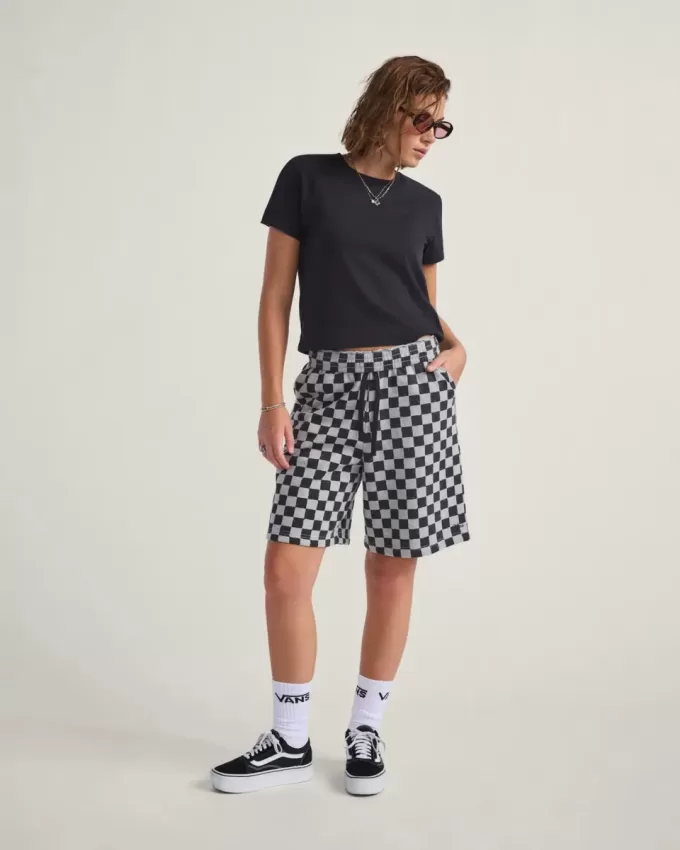 Fleece-Shorts mit Schachbrettmuster