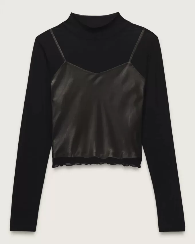 Langärmliges Oberteil aus Mesh-Satin