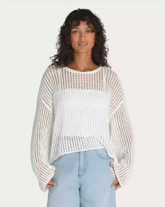 Mila – Kurzer Rundhalspullover mit offenem Strickmuster