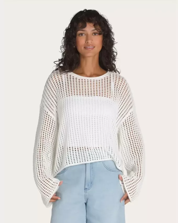 Mila – Kurzer Rundhalspullover mit offenem Strickmuster