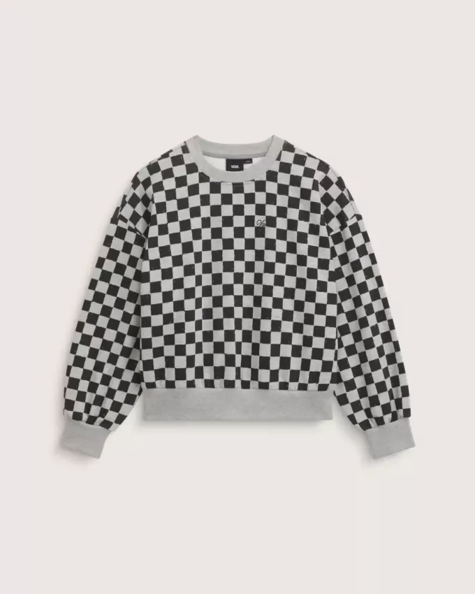 Retro-Sweatshirt mit Schachbrettmuster und Rundhalsausschnitt