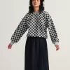 Retro-Sweatshirt mit Schachbrettmuster und Rundhalsausschnitt