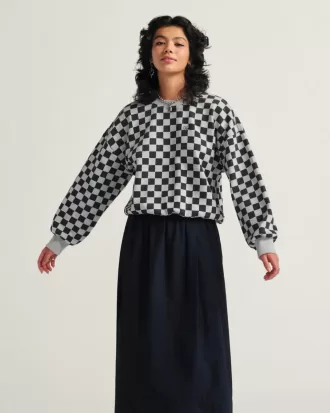 Retro-Sweatshirt mit Schachbrettmuster und Rundhalsausschnitt