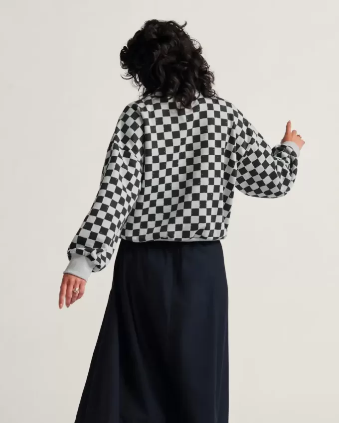 Retro-Sweatshirt mit Schachbrettmuster und Rundhalsausschnitt
